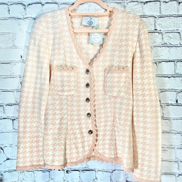 Vintage pink and white houndstooth cardigan